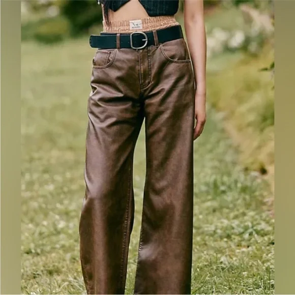 We the Free Misha Vegan Leather Pants Brown - Picture 3 of 8